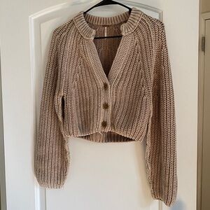 Free People Beige Chunky Knit Cardigan